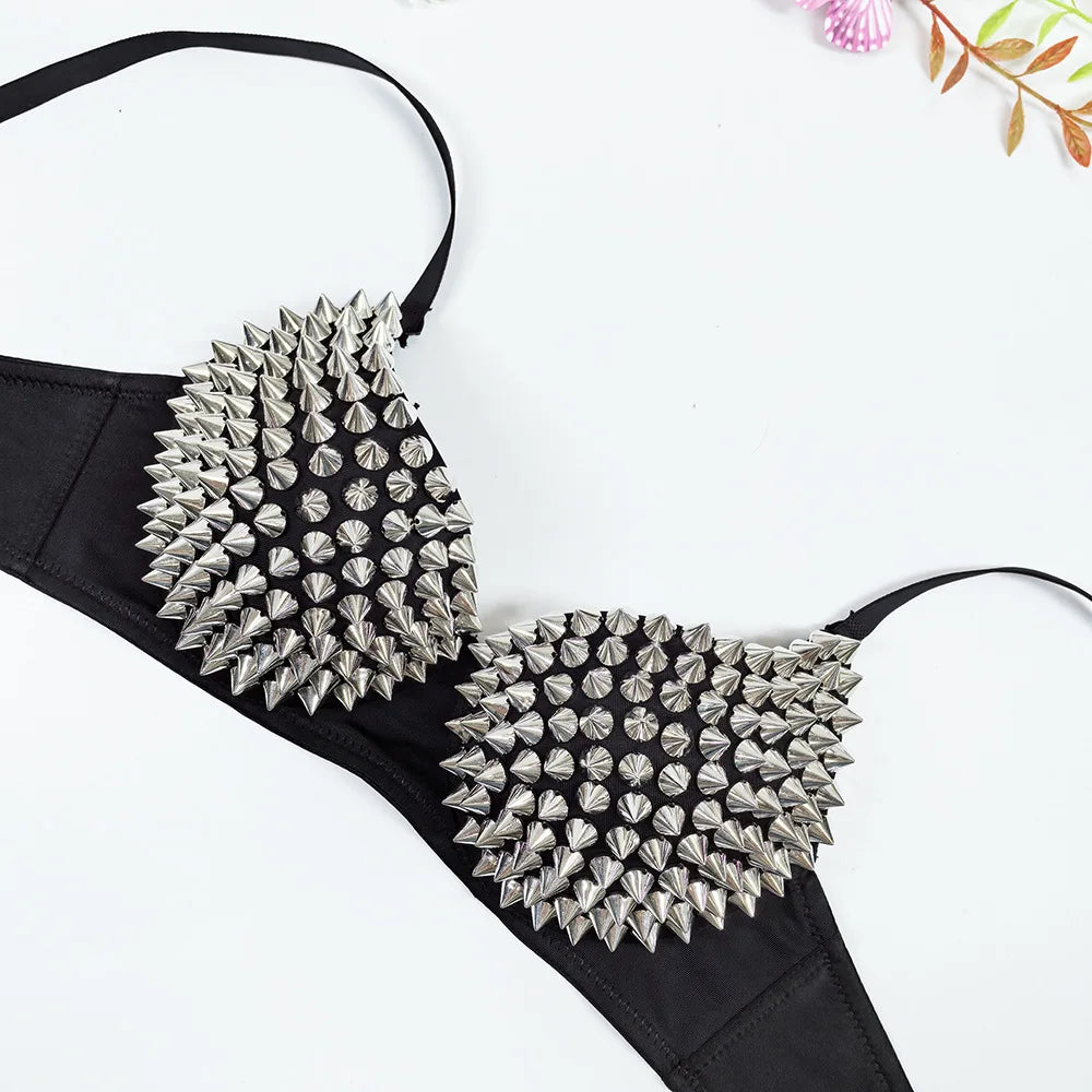 Sexy Rivets Punk Lingerie Underwear,Metallic 