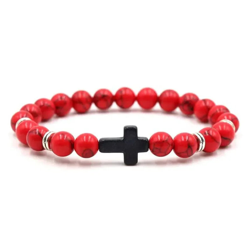 Prayer Natural Stone Wood Beads Rosary Hematite Cross Bracelets Onyx Meditation Bracelet Women Yoga Jewelry Homme Pulsera