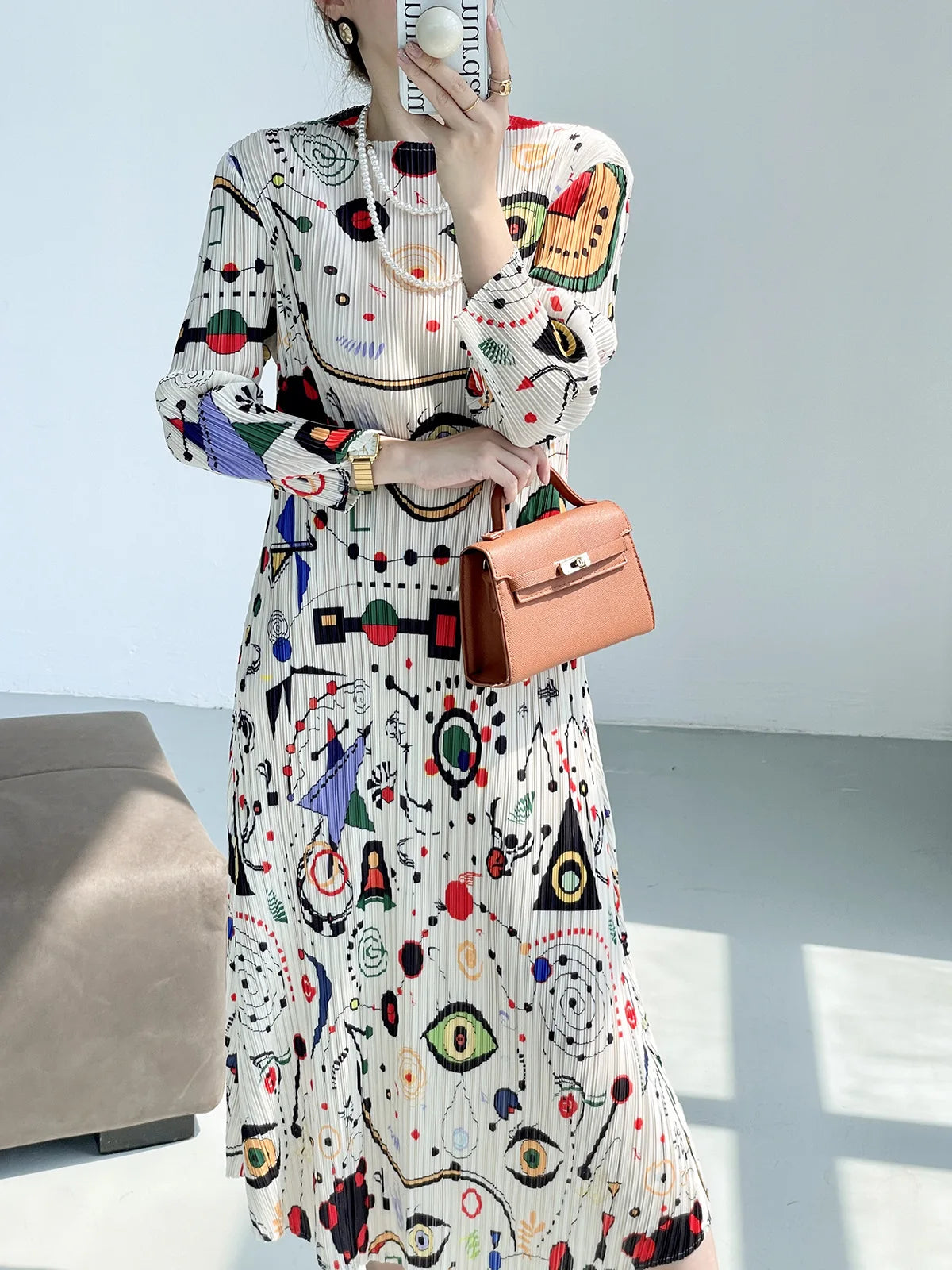 Spring New Pleated Printing Dress 
