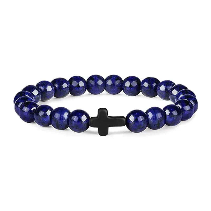 Prayer Natural Stone Wood Beads Rosary Hematite Cross Bracelets Onyx Meditation Bracelet Women Yoga Jewelry Homme Pulsera