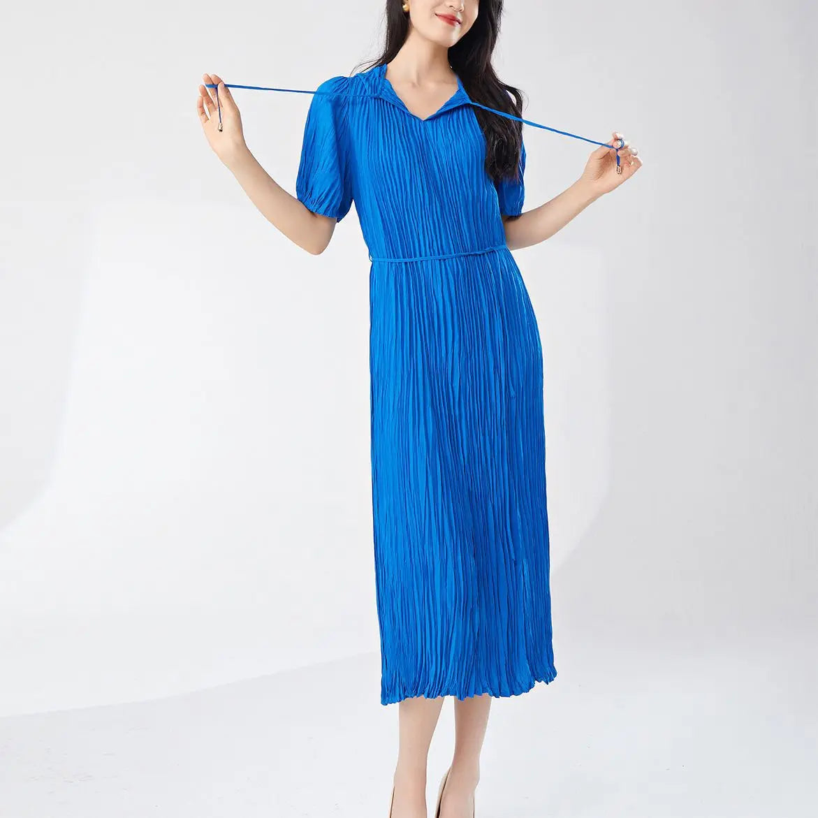 Pleated Dress Women'S Half Open Collar