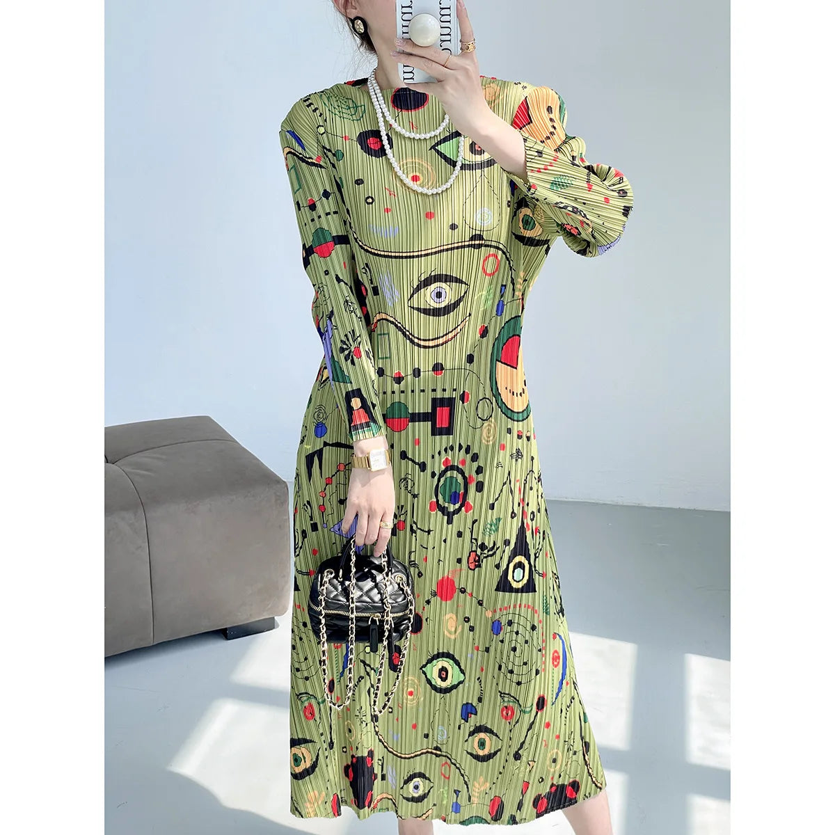 Spring New Pleated Printing Dress 