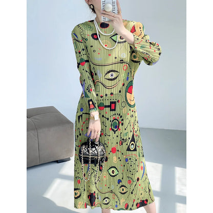 Spring New Pleated Printing Dress 