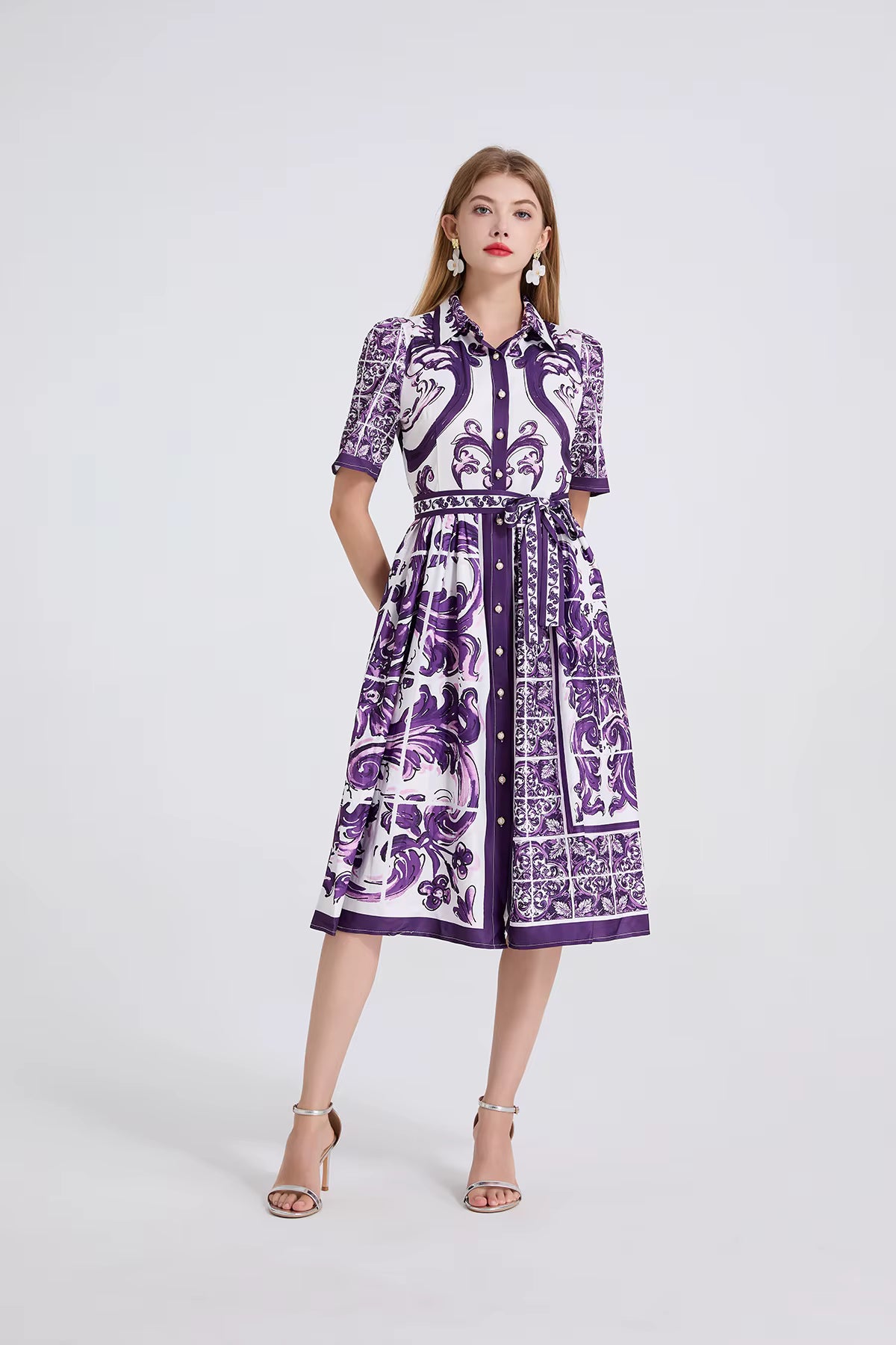 Paisley Print Shirt Dresses Women'S Turn down