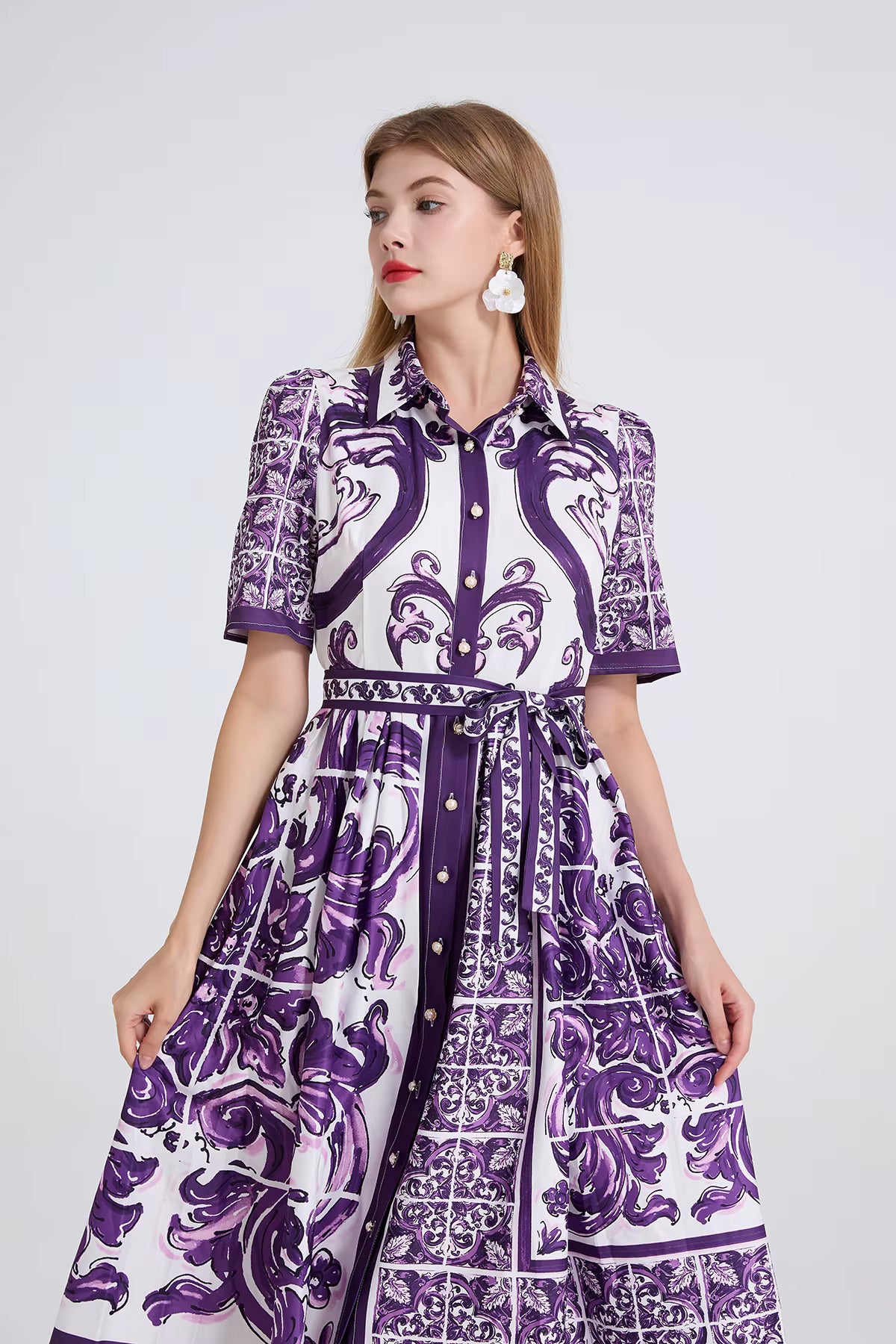 Paisley Print Shirt Dresses Women'S Turn down