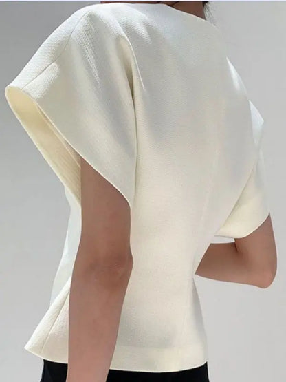 Slimming Fashion Top Asymmetric Waist-Cinching One-Button Shoulder