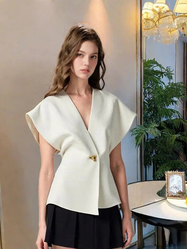Slimming Fashion Top Asymmetric Waist-Cinching One-Button Shoulder
