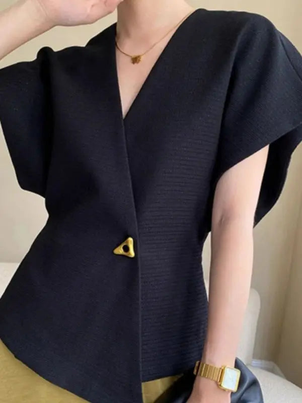 Slimming Fashion Top Asymmetric Waist-Cinching One-Button Shoulder