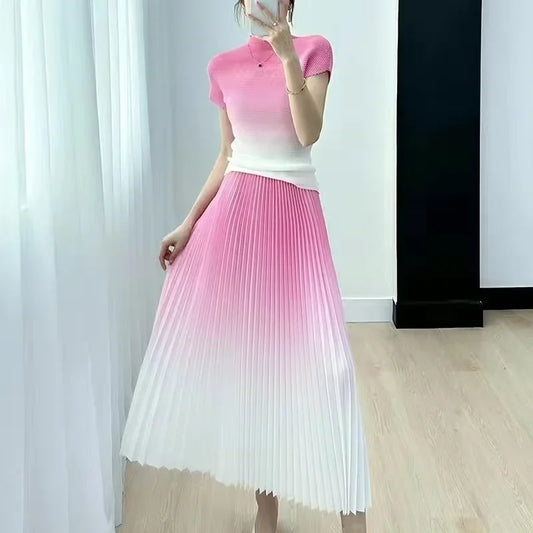  Two Piece Set Women Korean Miyake High-End