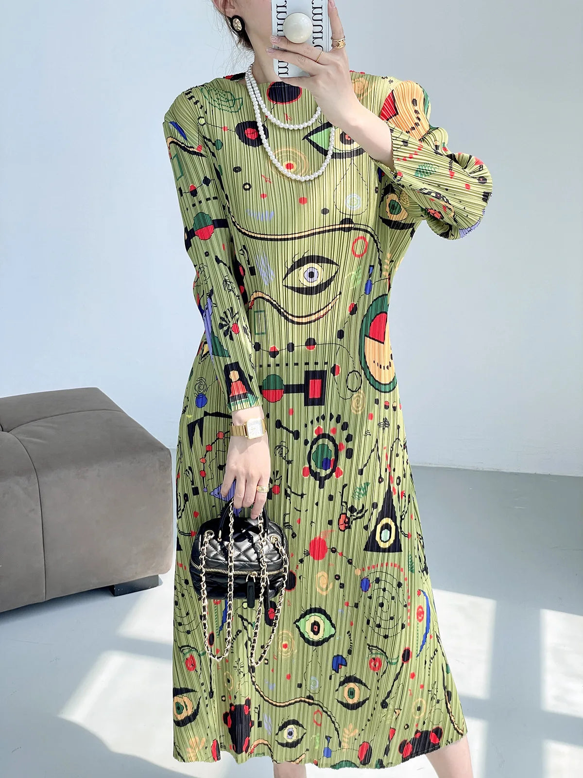 Spring New Pleated Printing Dress 