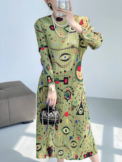 Spring New Pleated Printing Dress 