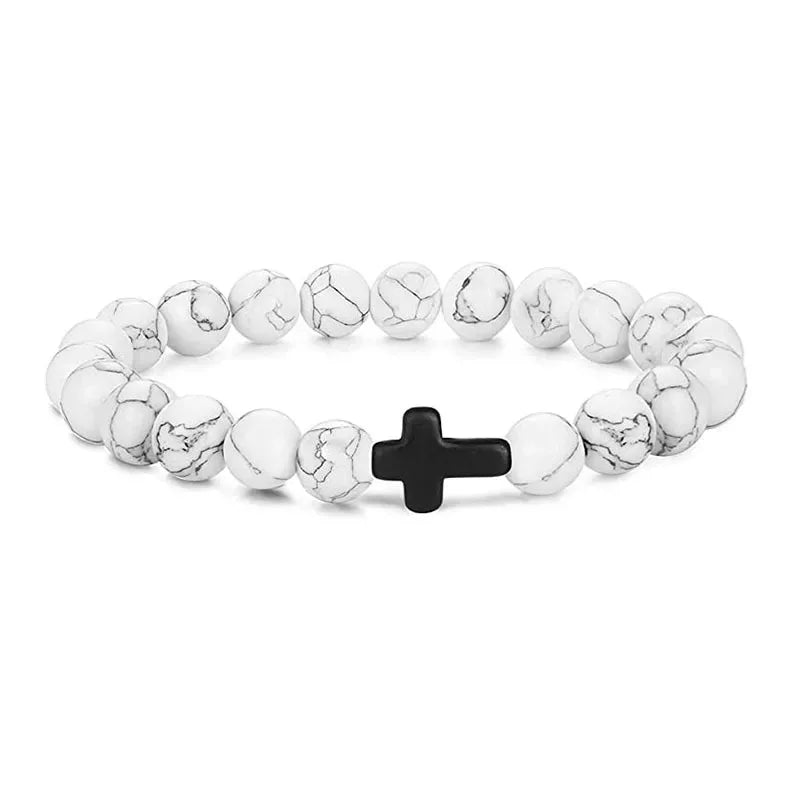Prayer Natural Stone Wood Beads Rosary Hematite Cross Bracelets Onyx Meditation Bracelet Women Yoga Jewelry Homme Pulsera