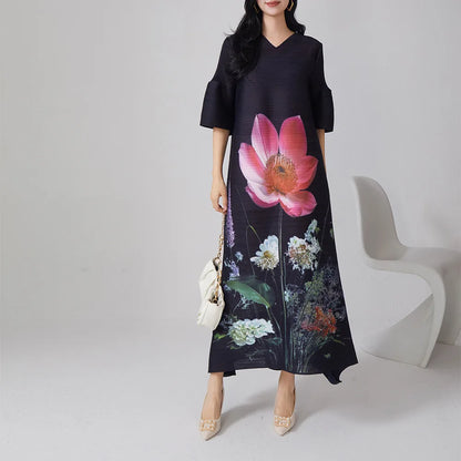 Miyake Loose Fashion Print Pleated High-End Dress 