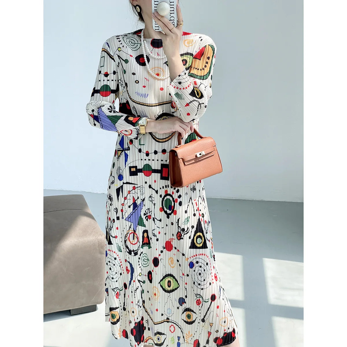 Spring New Pleated Printing Dress 