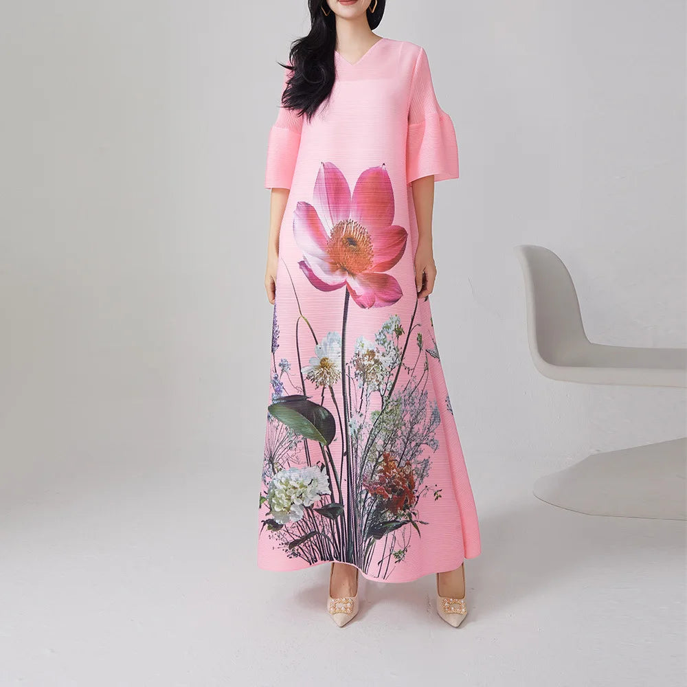 Miyake Loose Fashion Print Pleated High-End Dress 