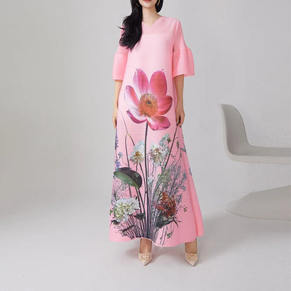 Miyake Loose Fashion Print Pleated High-End Dress 