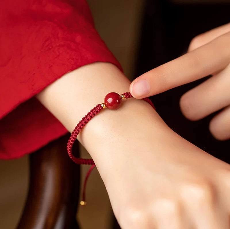 Red Bracelet Natural Stone Cinnabar