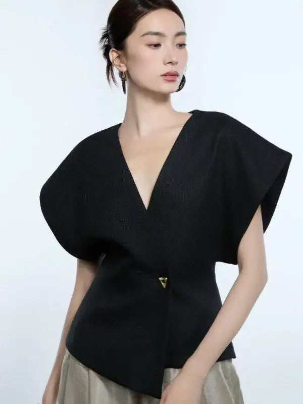 Slimming Fashion Top Asymmetric Waist-Cinching One-Button Shoulder