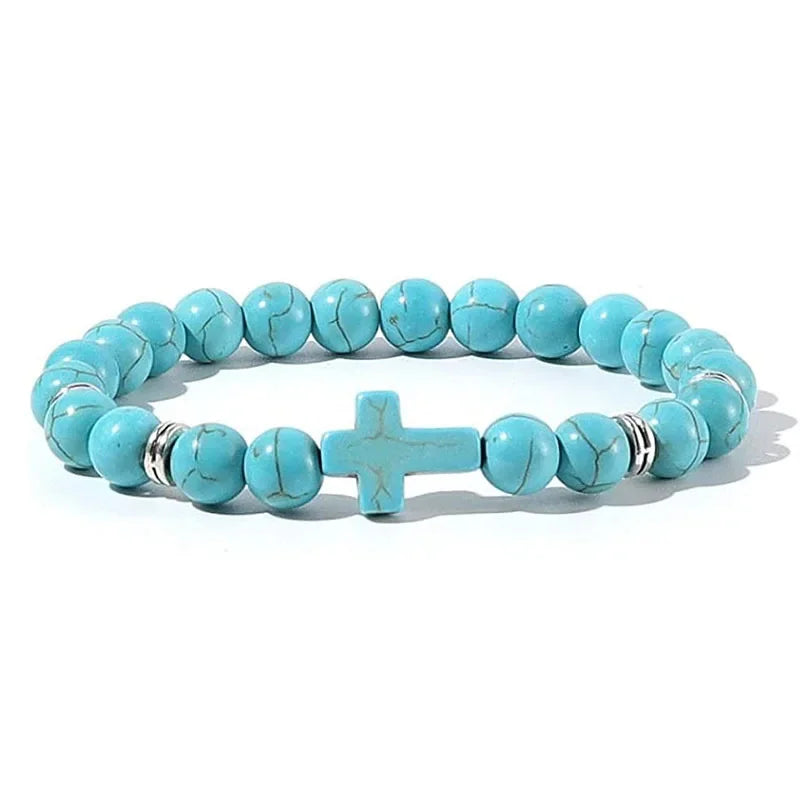 Prayer Natural Stone Wood Beads Rosary Hematite Cross Bracelets Onyx Meditation Bracelet Women Yoga Jewelry Homme Pulsera