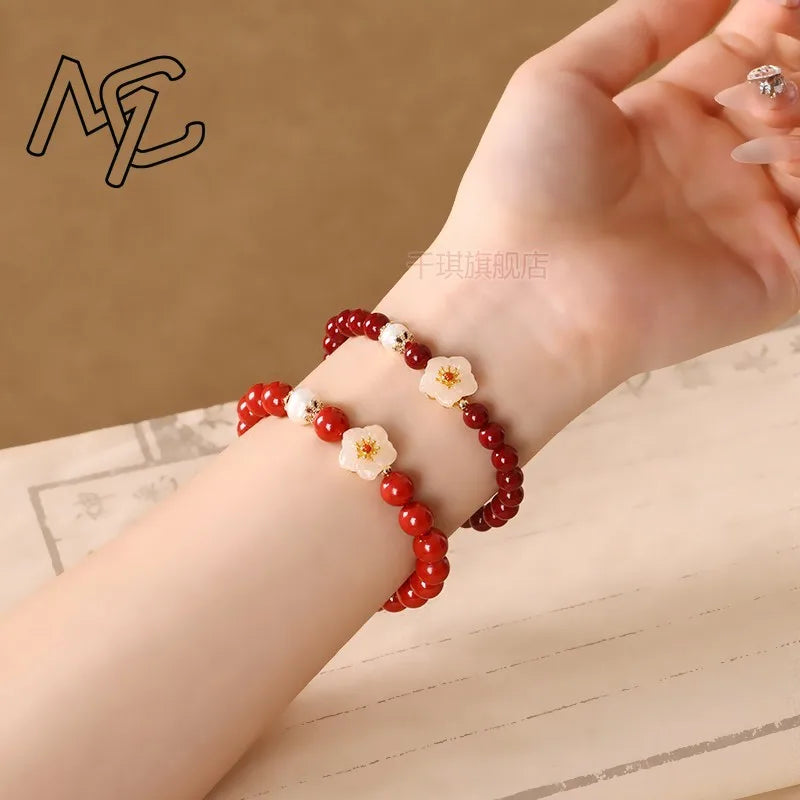 Real Cinnabar Peach Blossom Beads 