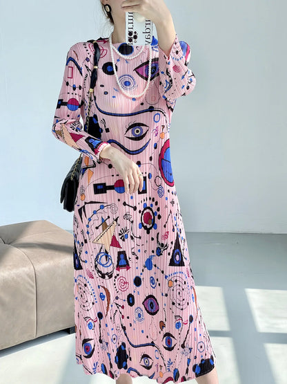 Spring New Pleated Printing Dress 