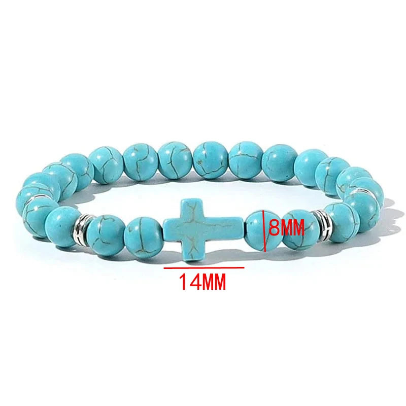 Prayer Natural Stone Wood Beads Rosary Hematite Cross Bracelets Onyx Meditation Bracelet Women Yoga Jewelry Homme Pulsera