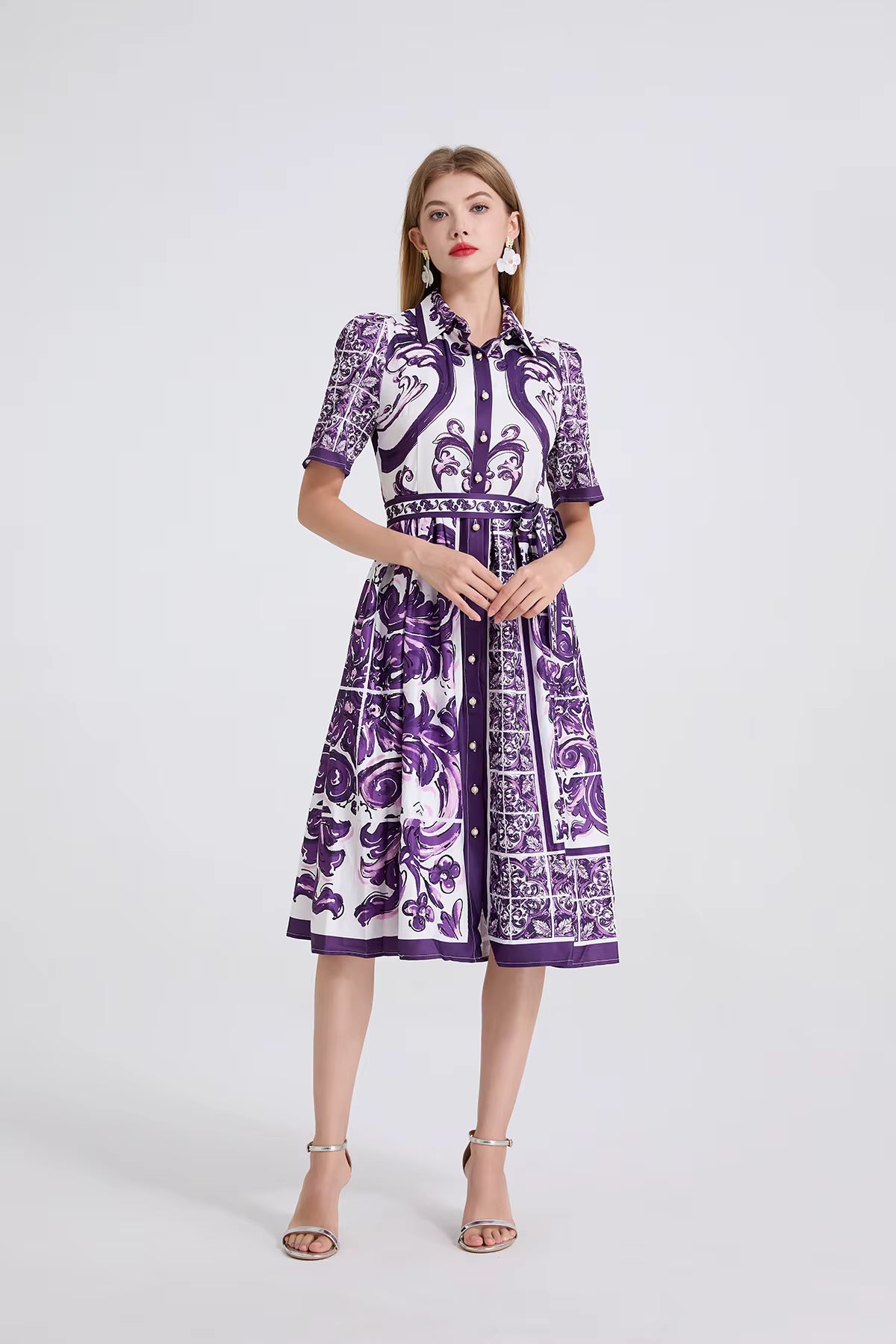 Paisley Print Shirt Dresses Women'S Turn down