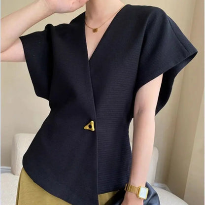 Slimming Fashion Top Asymmetric Waist-Cinching One-Button Shoulder