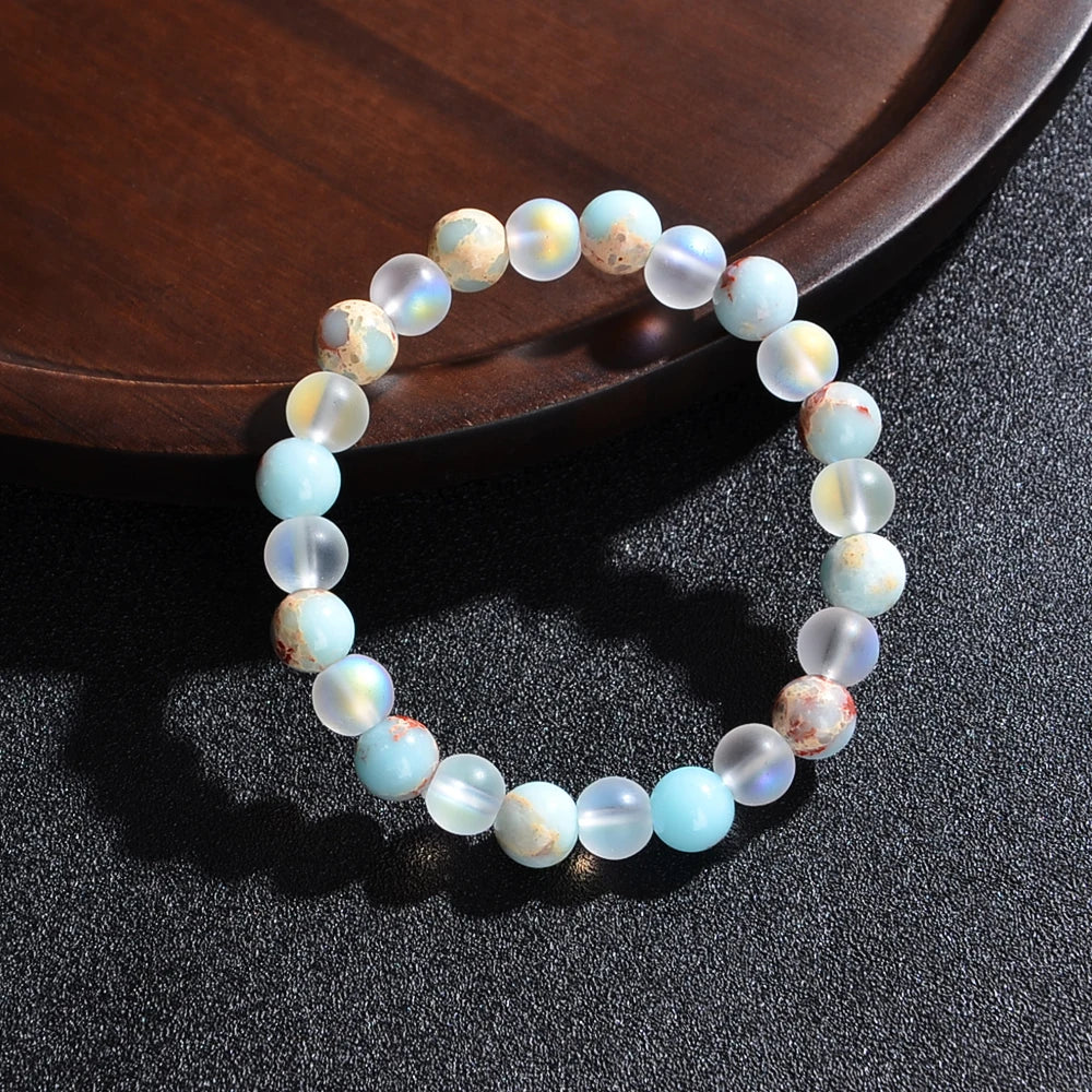 Health aura Quartz and Ocean Sediment Beaded Bracelet