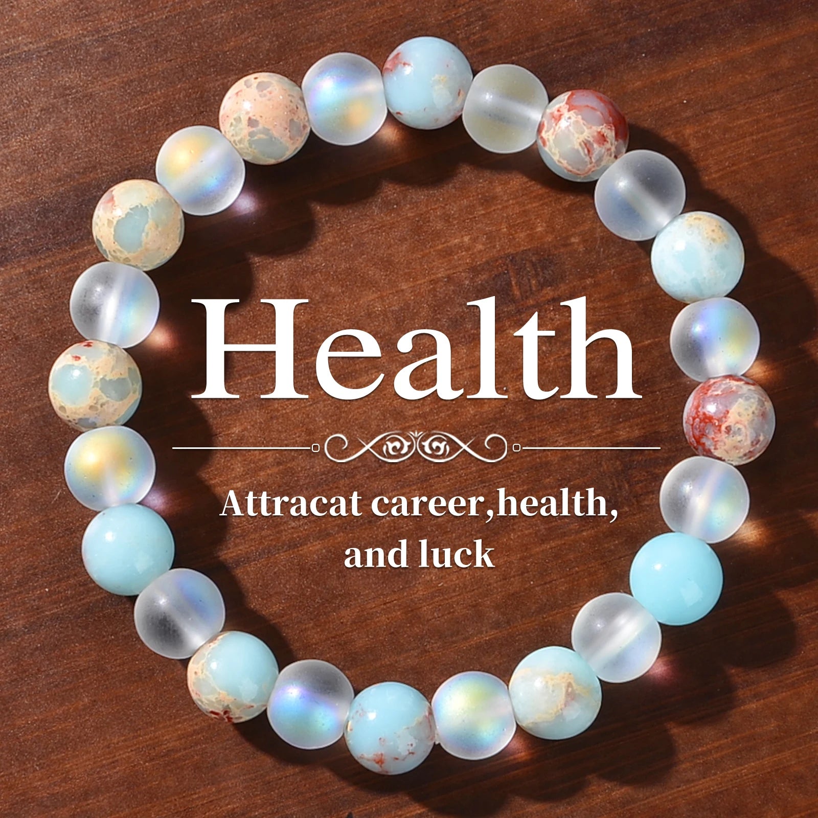 Health aura Quartz and Ocean Sediment Beaded Bracelet