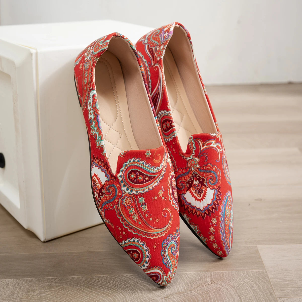 Boho Red Paisley Pointed Toe Flats