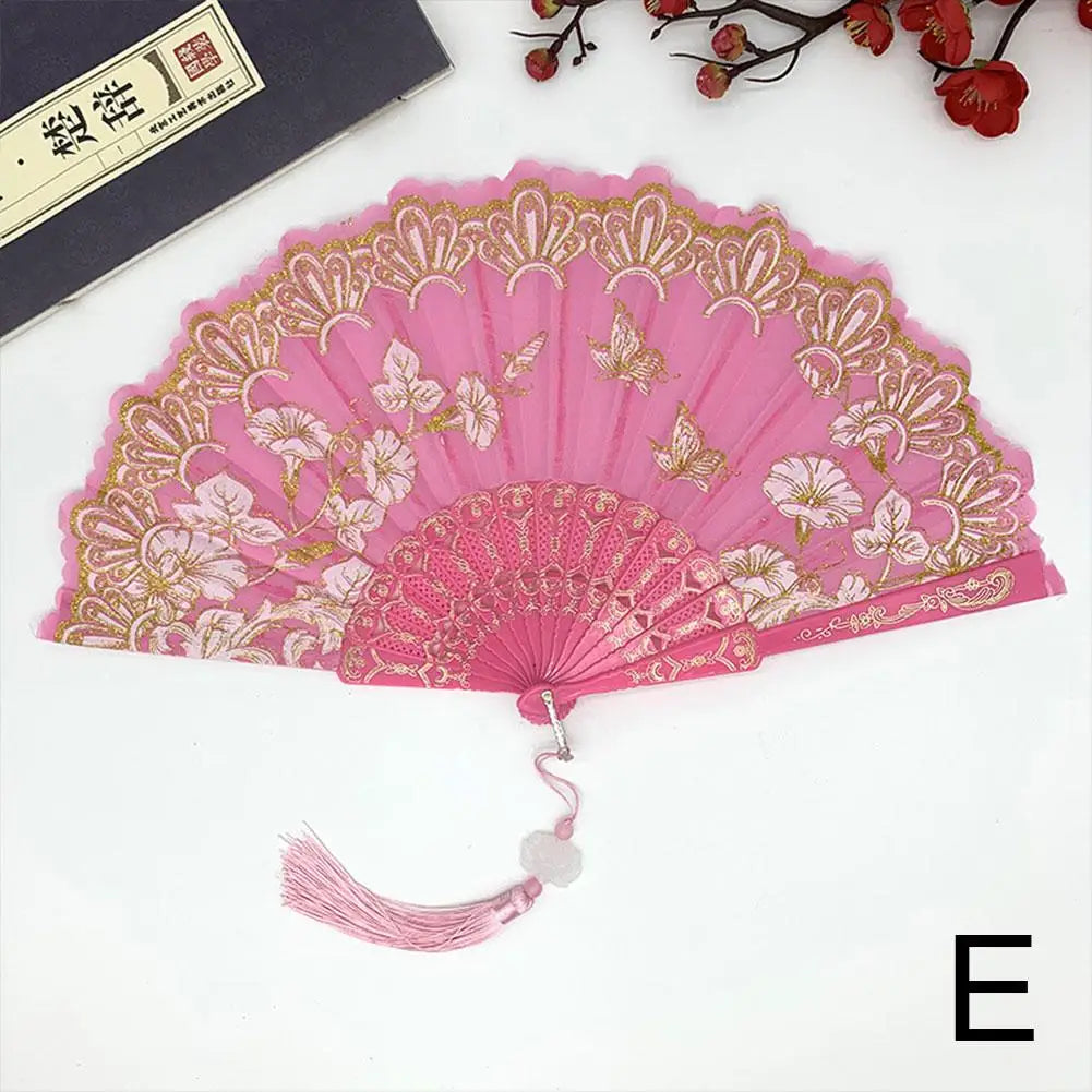 Chinese Luxury Gliding Folding Fan Wedding Bridal Fan Dance Performance Props Retro Floral Glitter Butterfly Fans Crafts
