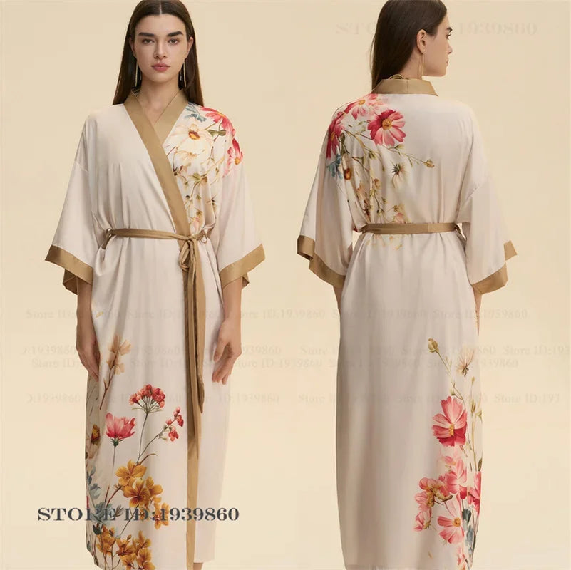 Flower Female Long Robe Nightgown