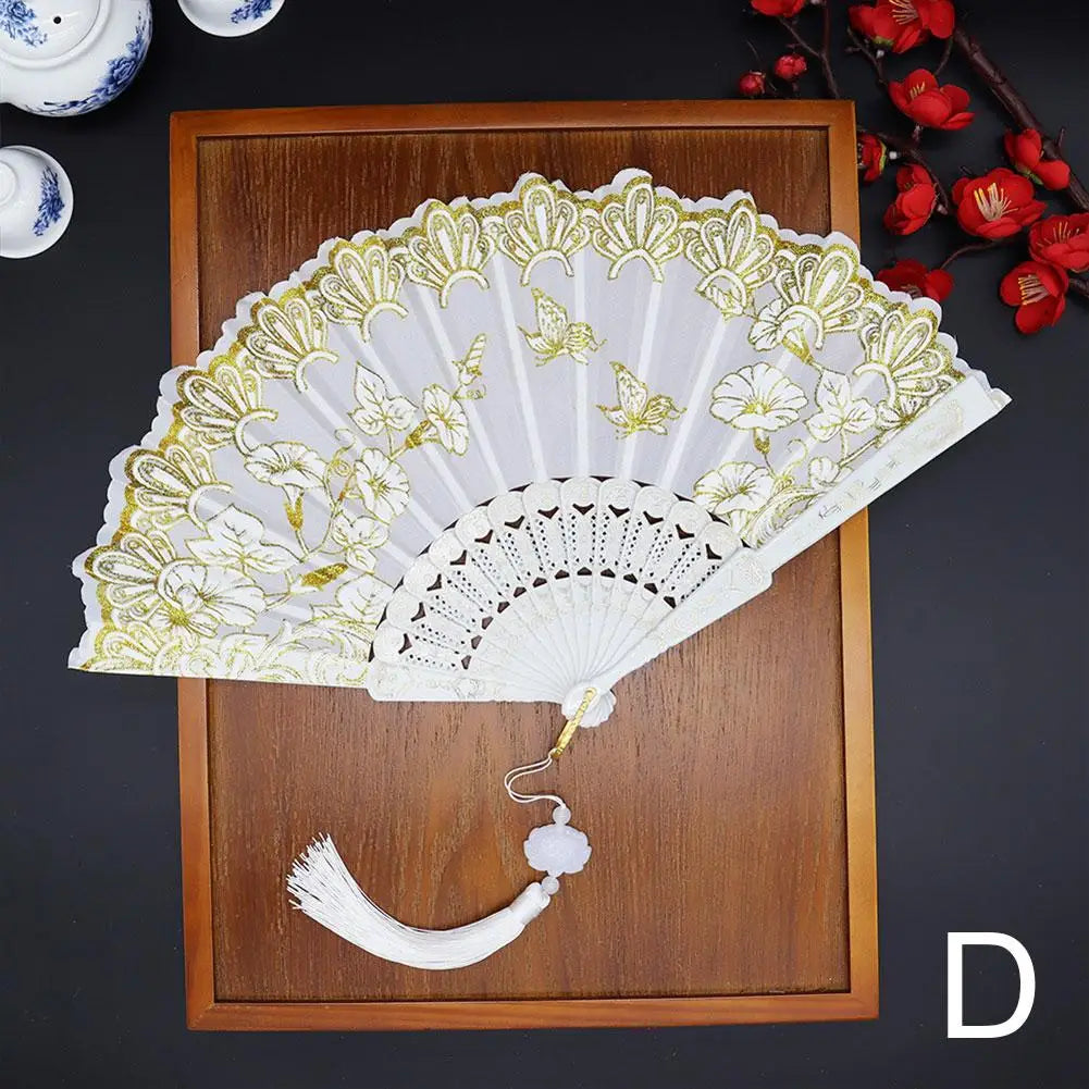 Chinese Luxury Gliding Folding Fan Wedding Bridal Fan Dance Performance Props Retro Floral Glitter Butterfly Fans Crafts