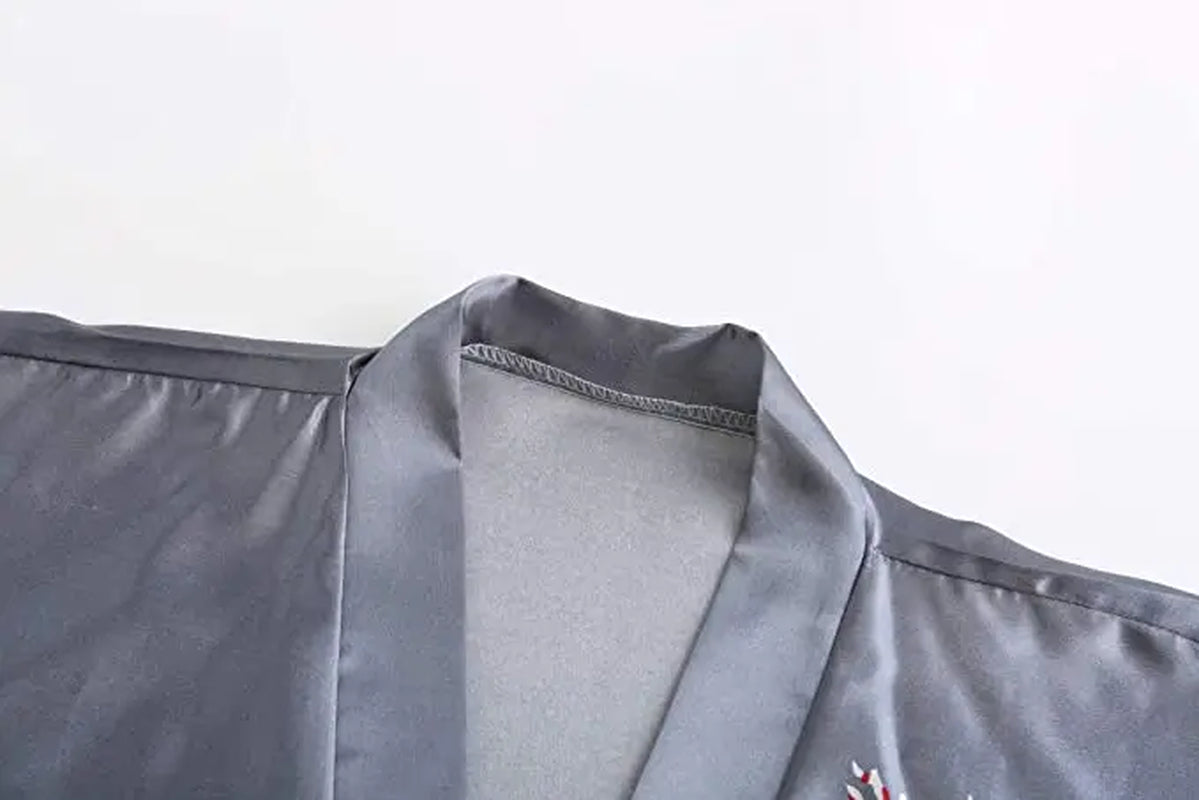 Silk Satin Wedding Bride Bridesmaid Robe Floral Bathrobe Short Kimono Robe Night Robe Bath Robe Fashion Dressing Gown for Women