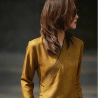 Vintage Shirts Loose Fit Clothing Long Sleeve V-Neck
