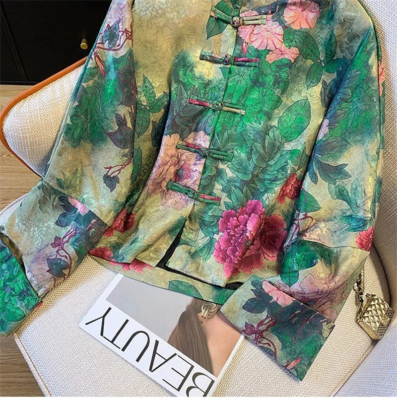 Women'S Outerwears 2026 New Chinese National Style Jacquard Jacket Female Tangsuit Clothes Buckle Retro Streetwear Coat