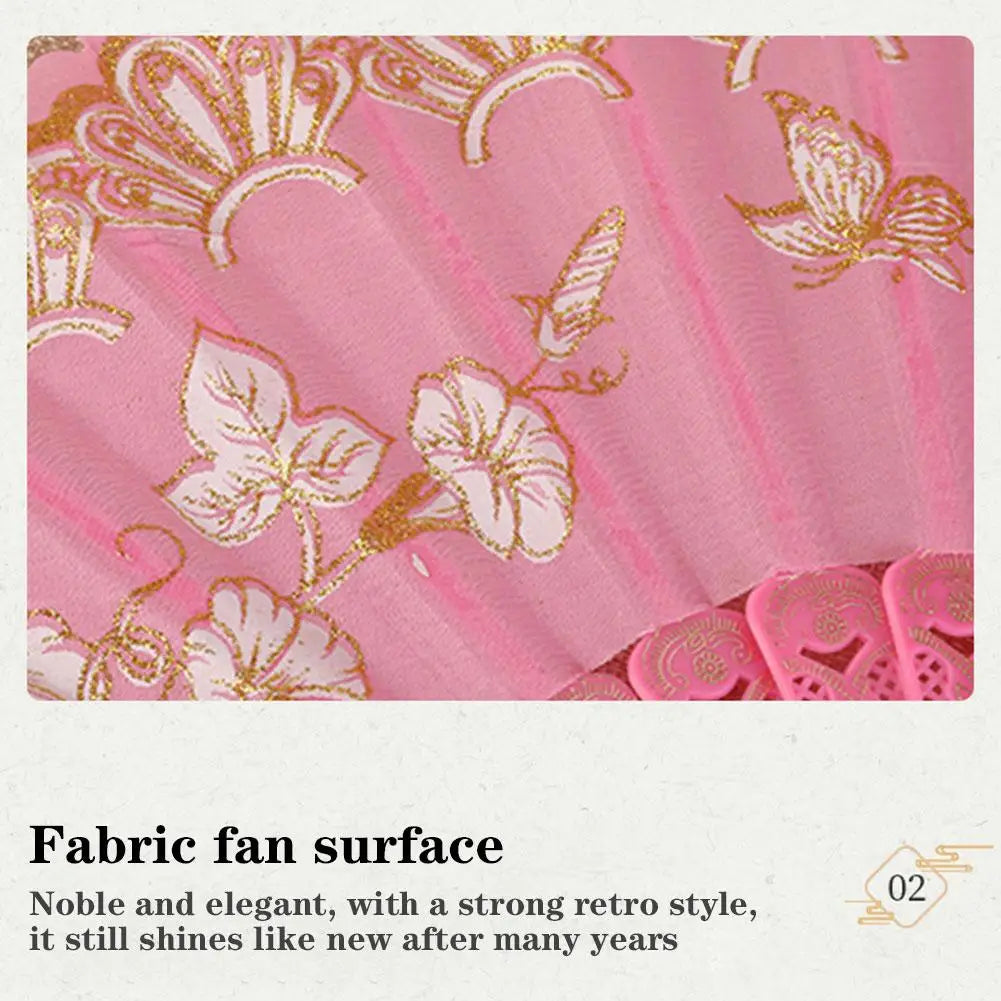 Chinese Luxury Gliding Folding Fan Wedding Bridal Fan Dance Performance Props Retro Floral Glitter Butterfly Fans Crafts