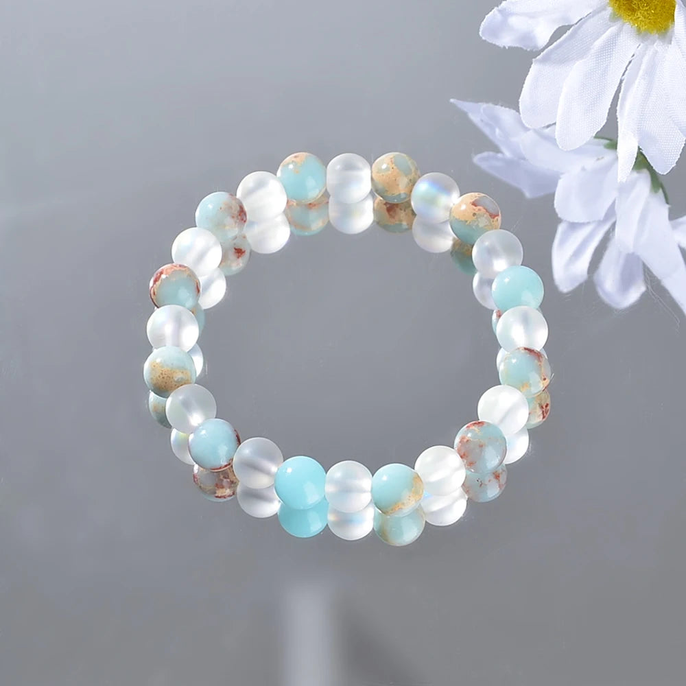 Health aura Quartz and Ocean Sediment Beaded Bracelet